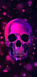 Vibrant neon skull wallpaper with purple glow.