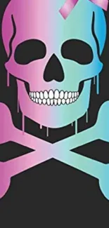 Colorful skull wallpaper with pink and blue gradient.