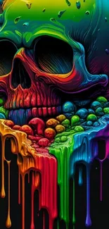 Vibrant skull with rainbow colors dripping.