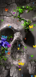 Artistic skull with butterflies and flowers