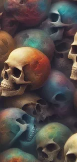 Colorful skulls mobile wallpaper art design.