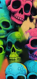 Colorful and vibrant skull art wallpaper with cyan as the dominant color.