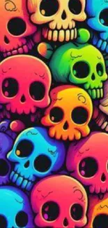 Colorful skulls art wallpaper with a psychedelic pattern.