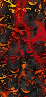 Fiery skulls wallpaper with vibrant red and orange hues in a dynamic pattern.