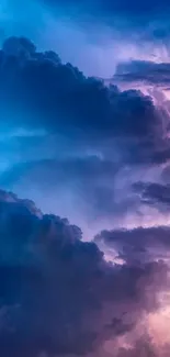 Blue and purple clouds create a vibrant sky wallpaper for mobile devices.