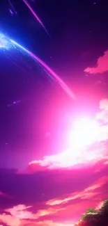 Colorful sky fantasy wallpaper with vibrant purples and pink hues.