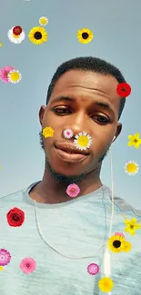 Portrait of a young man with headphones against a clear blue sky.