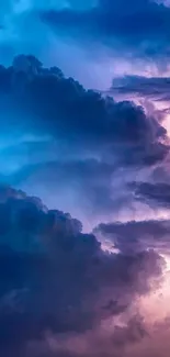 Vibrant indigo and purple cloud wallpaper with a dramatic sky.