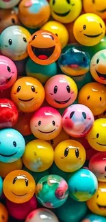 Colorful smile emoji wallpaper with vibrant happy faces.