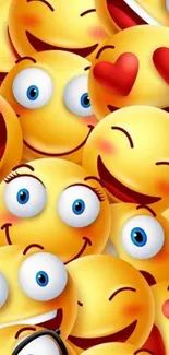 Collection of vibrant smiley emojis in yellow, showcasing cheerful expressions.