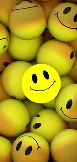 Cluster of yellow smiley faces creating a joyful and vibrant phone wallpaper.