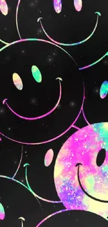 Colorful smiley face galaxy pattern wallpaper for mobile.