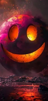 Vibrant orange and pink smiley face wallpaper.