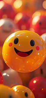 Vibrant smiley face wallpaper with colorful emojis.