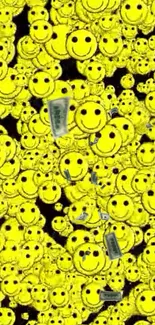 Wallpaper full of vibrant yellow smiley faces creating a cheerful design.