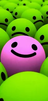 Bright colorful wallpaper with pink smiley.