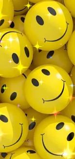 Mobile wallpaper with vibrant smiley faces in bright yellow hue.