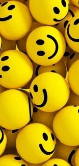 Collection of yellow smiley faces in a vibrant and cheerful wallpaper design.