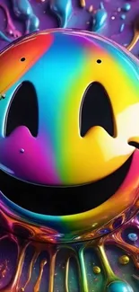 Vibrant rainbow smiley face with liquid art design.