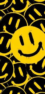 Bold yellow smiley face wallpaper design.