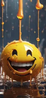 Joyful smiley face with dripping honey on a vibrant background.