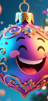 Vibrant ornament with a smile, purple theme.