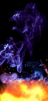 Vibrant abstract wallpaper with colorful smoke and fire.