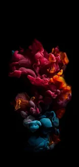 Vibrant smoke art on a dark background, colorful swirls.