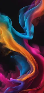 Vibrant smoke art wallpaper in vivid colors on a dark background.