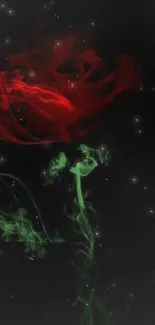 Red and green smoke art on a black background, perfect for mobile screens.