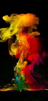 Vibrant smoke art wallpaper with colorful swirls on a black background.