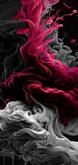Vibrant pink and black smoke art wallpaper with dynamic swirls.
