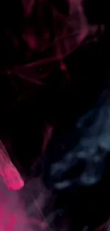 Vibrant pink and blue smoke against a dark background.