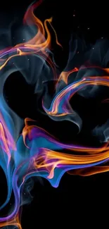 Luminous heart in colorful smoke on a black background mobile wallpaper.