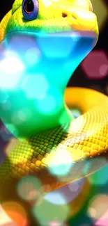 Bright 3D snake with neon colors in a vibrant digital art design.