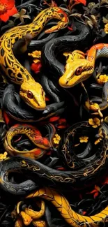 Artistic snake and floral mobile wallpaper design.