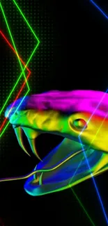 Vibrant snake with neon lights background on mobile wallpaper.