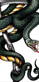 Dynamic snake design on white background.