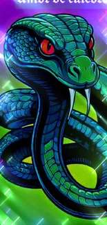 Vibrant snake art with glowing colors for mobile wallpaper.