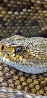 Close-up of vibrant snake skin, showcasing detailed scales and brown textures.