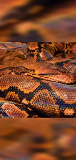 Close-up of vibrant snake skin with detailed patterns.