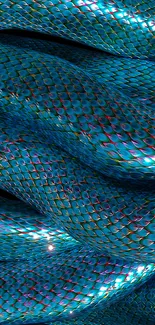 Vibrant snake skin texture with teal blue scales for mobile wallpaper.