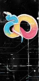 Vibrant snake on a tech-inspired dark background.