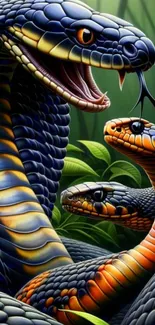 Illustration of colorful snakes in nature setting