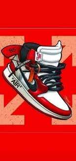 Vibrant sneaker art wallpaper with red and white design.