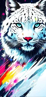 Colorful abstract snow leopard digital art.