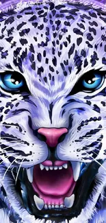 Vibrant snow leopard with colorful background.