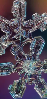 Close-up view of vibrant snowflakes on phone wallpaper.