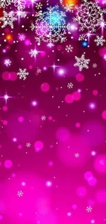 Festive mobile wallpaper with vibrant pink and snowflakes.