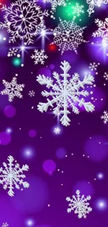 Purple galaxy wallpaper with snowflakes.